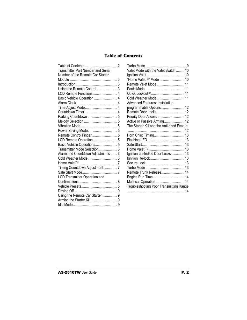 Autostart AS-2510 TW User Manual | Page 2 / 14