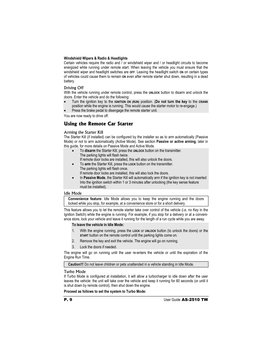 Using the remote car starter | Autostart AS-2510 TW User Manual | Page 9 / 14