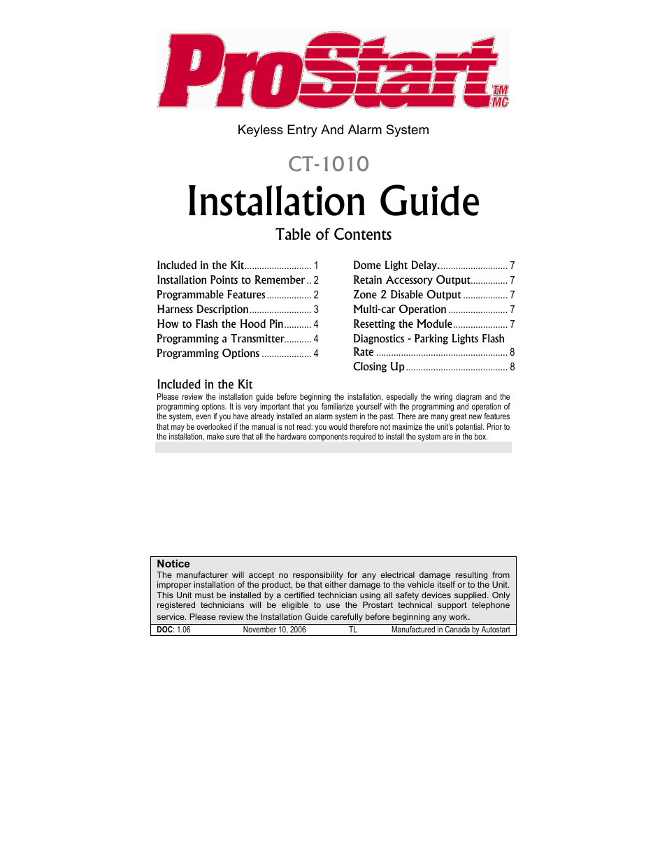 Autostart CT-1010 User Manual | 8 pages