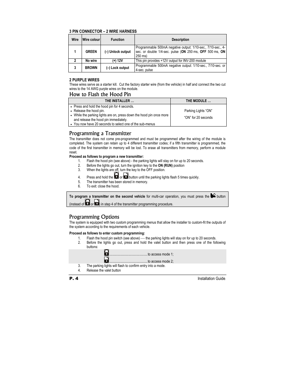 How to flash the hood pin, Programming a transmitter, Programming options | Autostart CT-1010 User Manual | Page 4 / 8