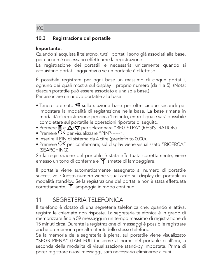 11 segreteria telefonica | AEG Voxtel D505 User Manual | Page 100 / 150
