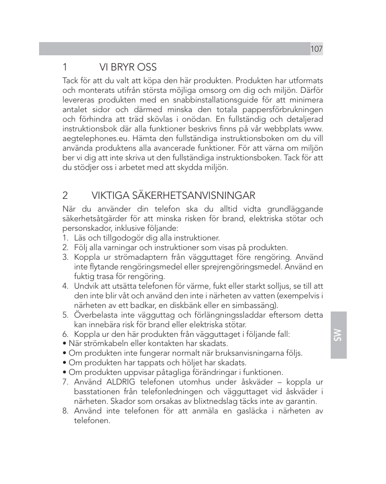1vi bryr oss, 2 viktiga säkerhetsanvisningar | AEG Voxtel D505 User Manual | Page 107 / 150
