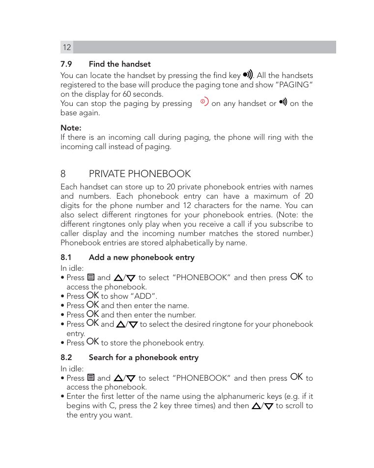 8 private phonebook | AEG Voxtel D505 User Manual | Page 12 / 150