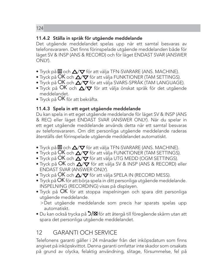 12 garanti och service | AEG Voxtel D505 User Manual | Page 124 / 150
