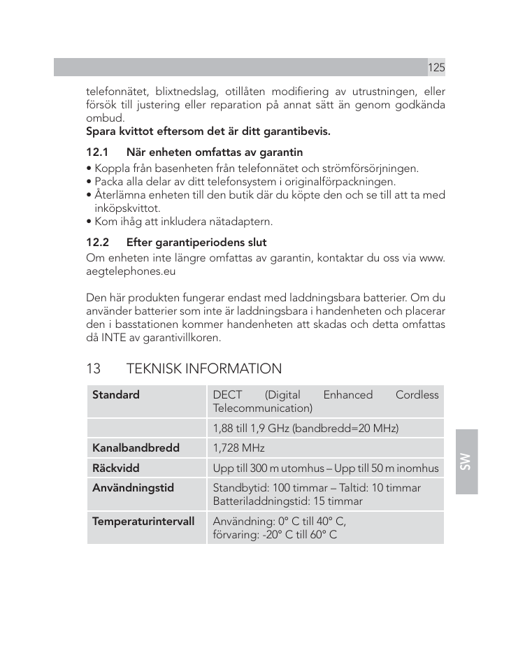 13 teknisk information | AEG Voxtel D505 User Manual | Page 125 / 150