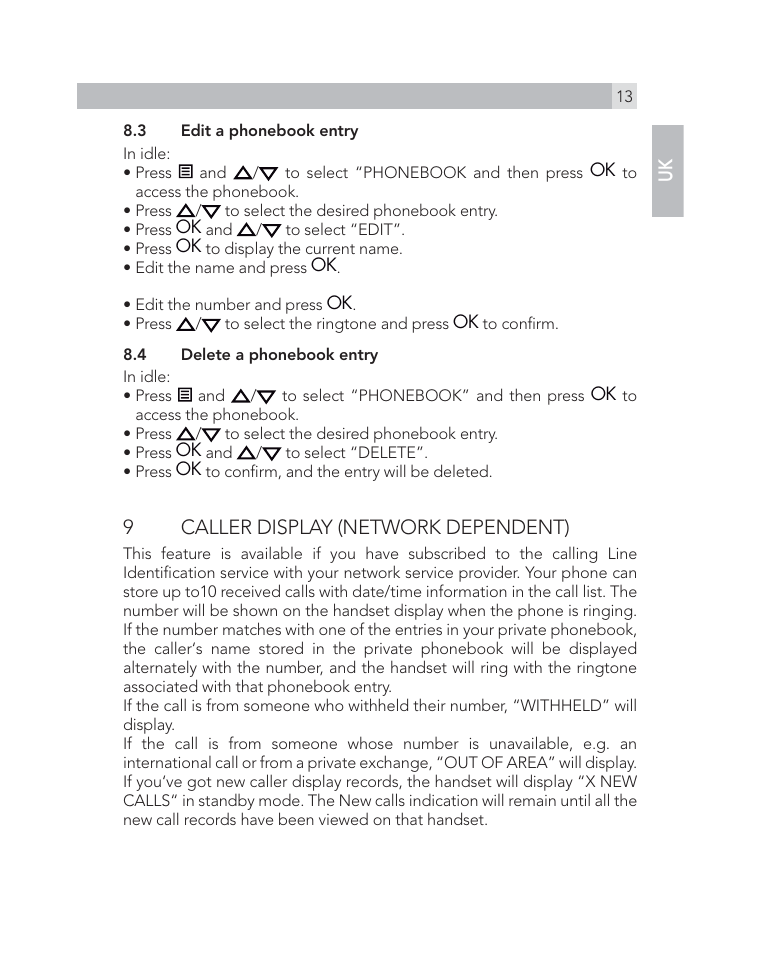 9caller display (network dependent) | AEG Voxtel D505 User Manual | Page 13 / 150