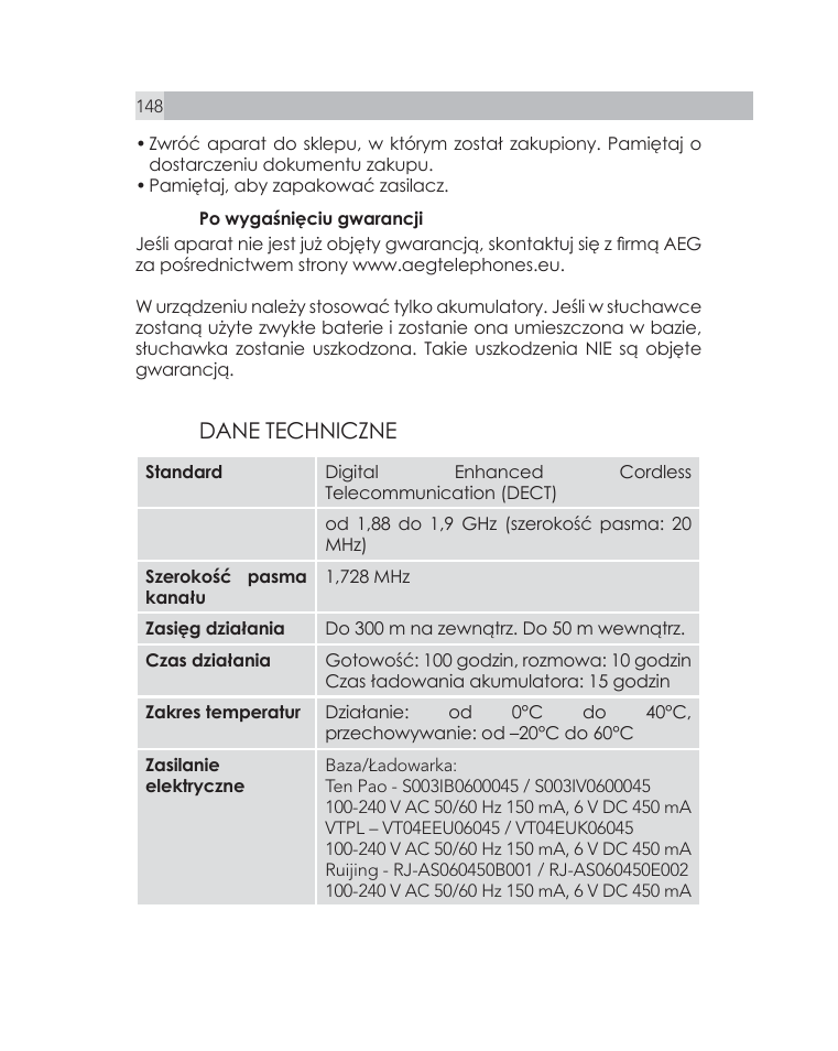 AEG Voxtel D505 User Manual | Page 148 / 150