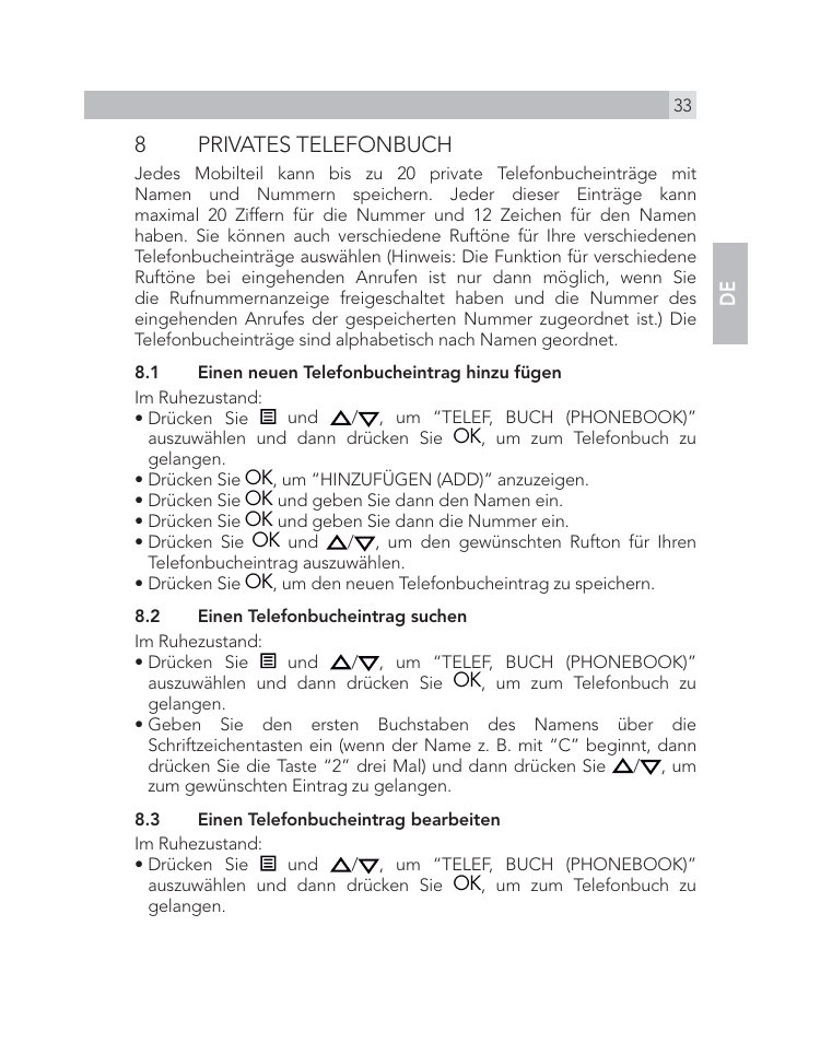 8 privates telefonbuch | AEG Voxtel D505 User Manual | Page 33 / 150