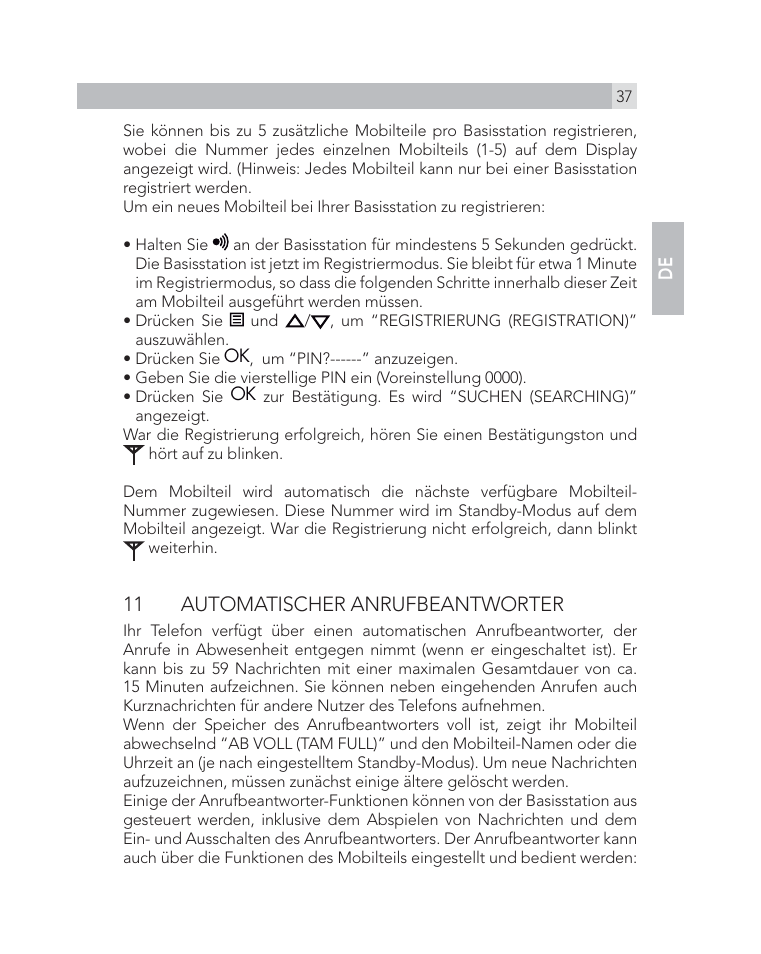 11 automatischer anrufbeantworter | AEG Voxtel D505 User Manual | Page 37 / 150