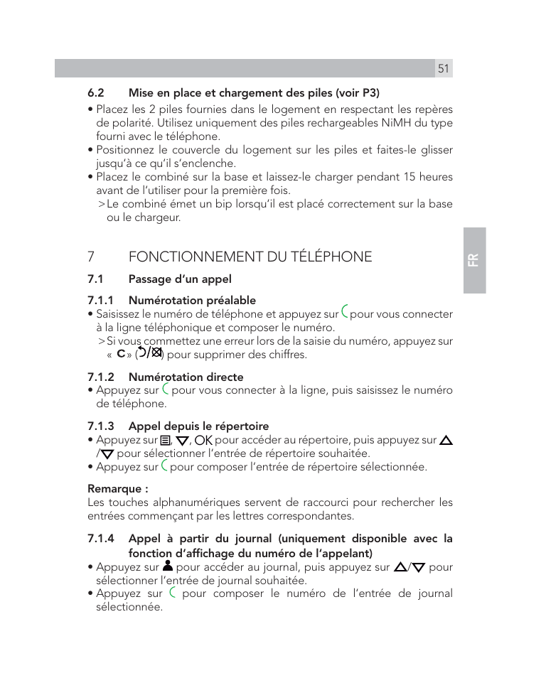 7fonctionnement du téléphone | AEG Voxtel D505 User Manual | Page 51 / 150