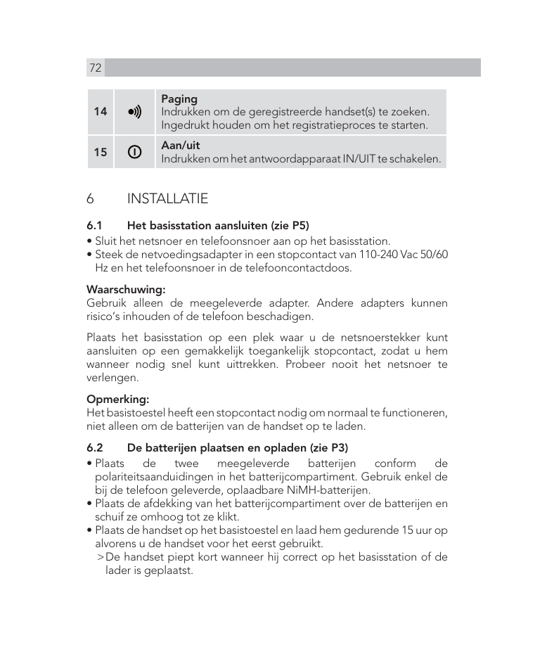 6 installatie | AEG Voxtel D505 User Manual | Page 72 / 150