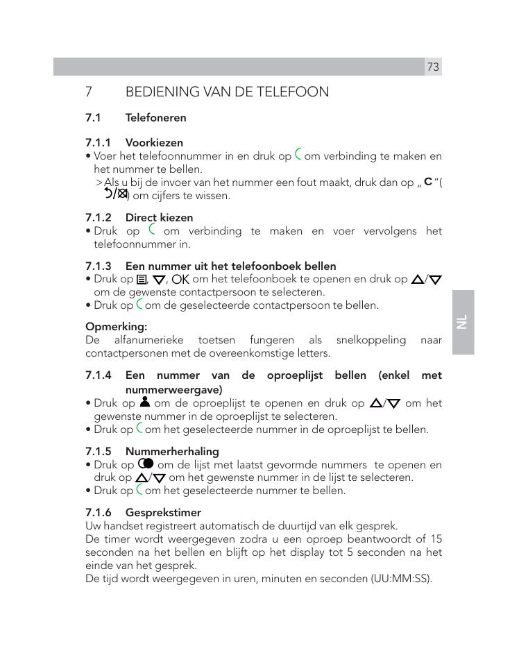7bediening van de telefoon | AEG Voxtel D505 User Manual | Page 73 / 150