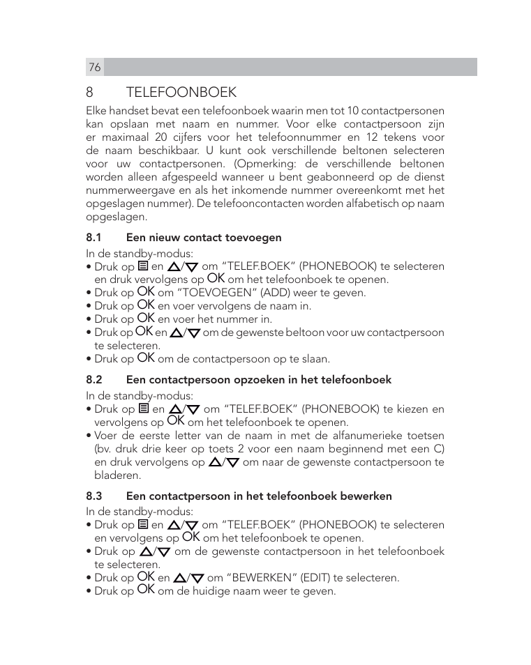 8 telefoonboek | AEG Voxtel D505 User Manual | Page 76 / 150
