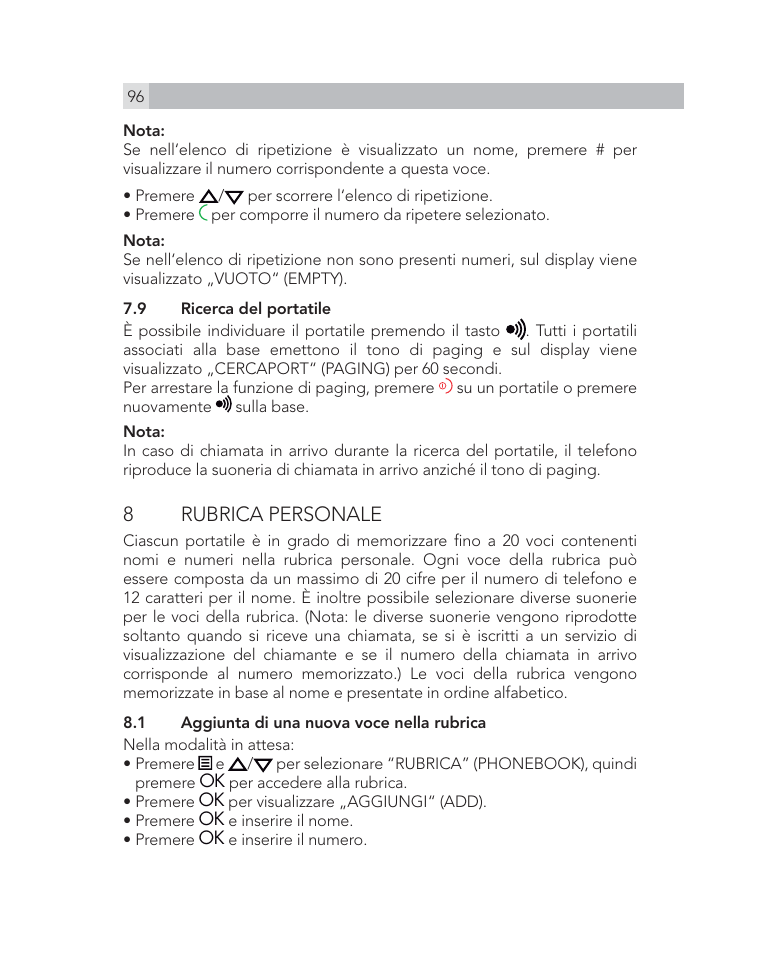 8 rubrica personale | AEG Voxtel D505 User Manual | Page 96 / 150