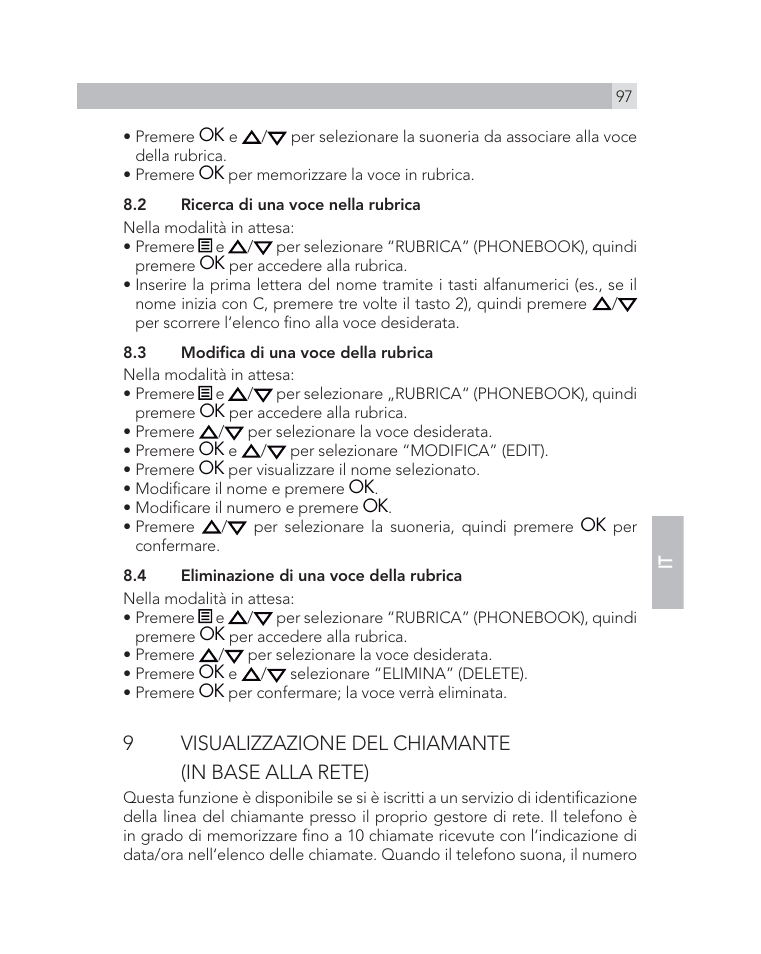 9visualizzazione del chiamante (in base alla rete) | AEG Voxtel D505 User Manual | Page 97 / 150