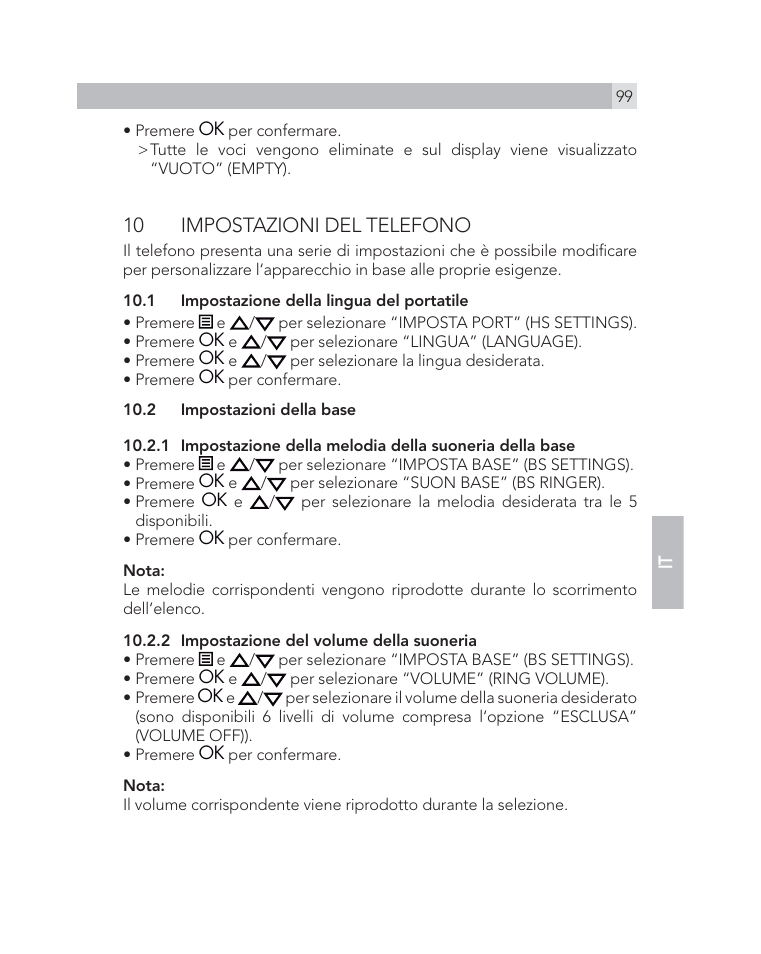 10 impostazioni del telefono | AEG Voxtel D505 User Manual | Page 99 / 150