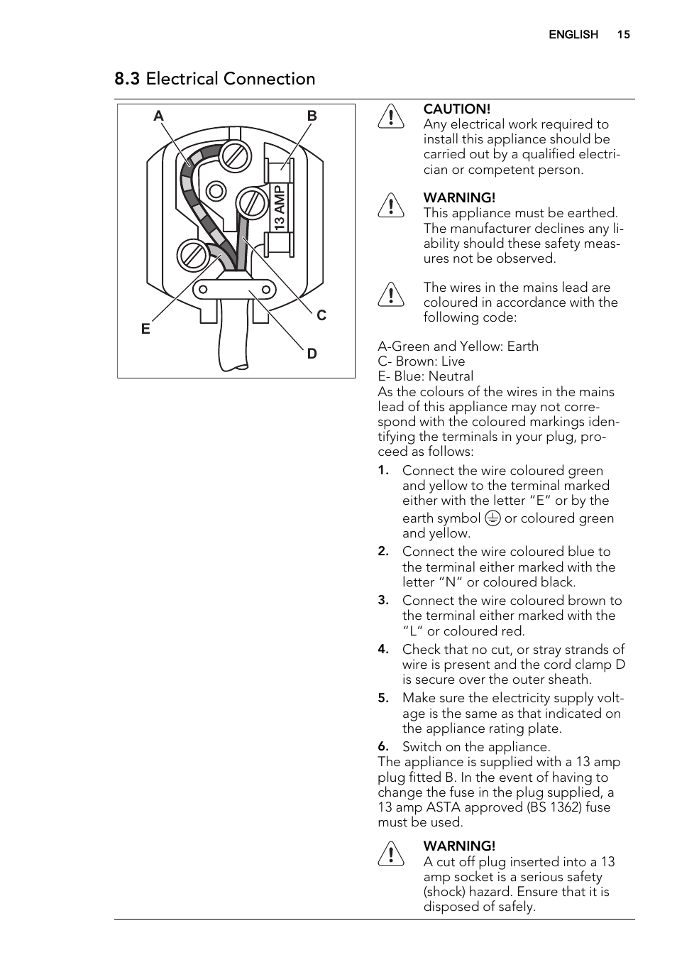 3 electrical connection | AEG A71101TSX0 User Manual | Page 15 / 24