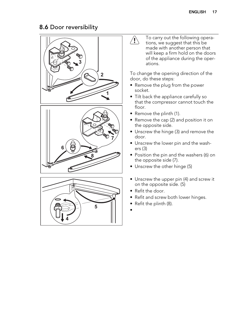 6 door reversibility | AEG A71101TSX0 User Manual | Page 17 / 24