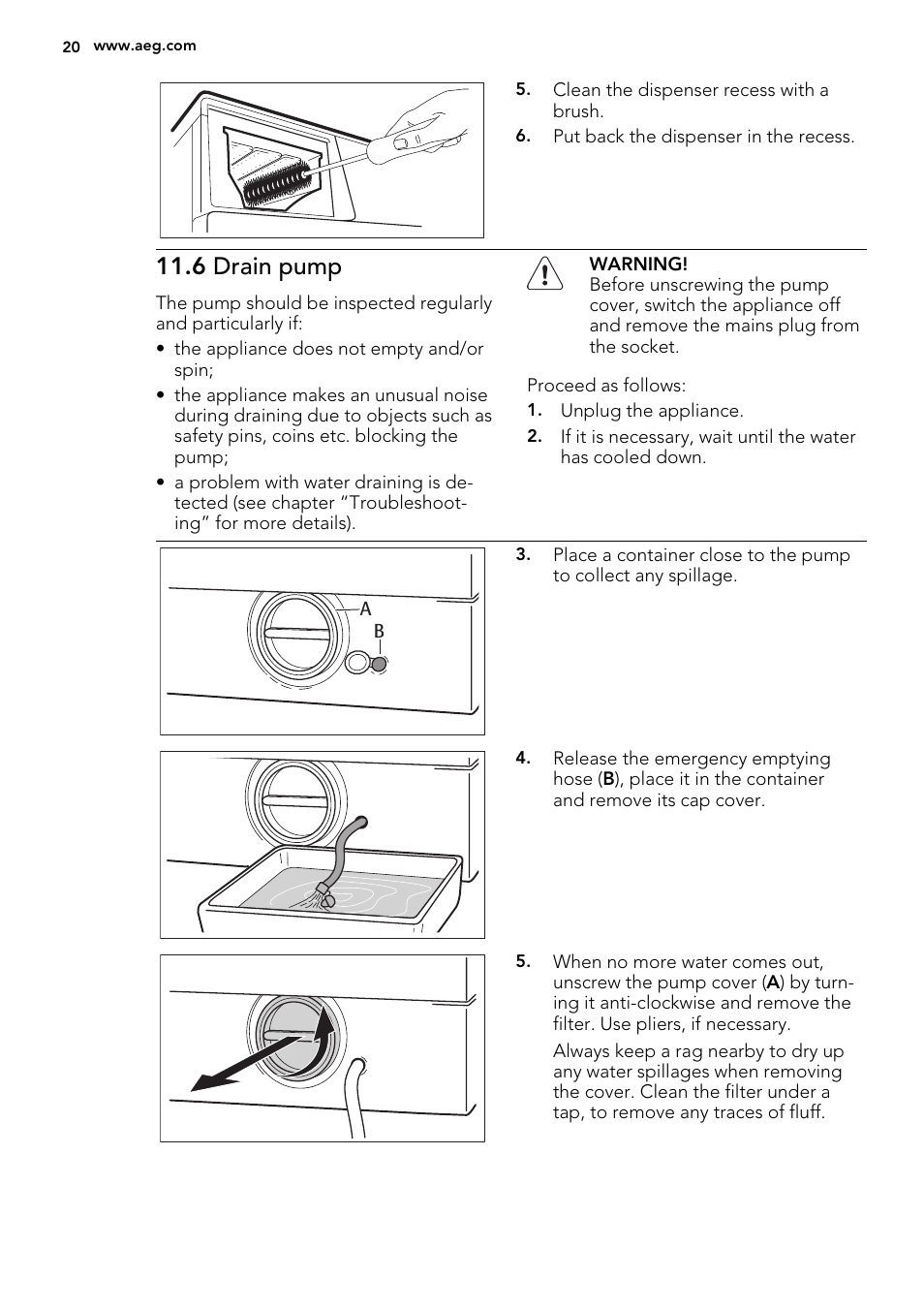 6 drain pump | AEG L61470BI User Manual | Page 20 / 36