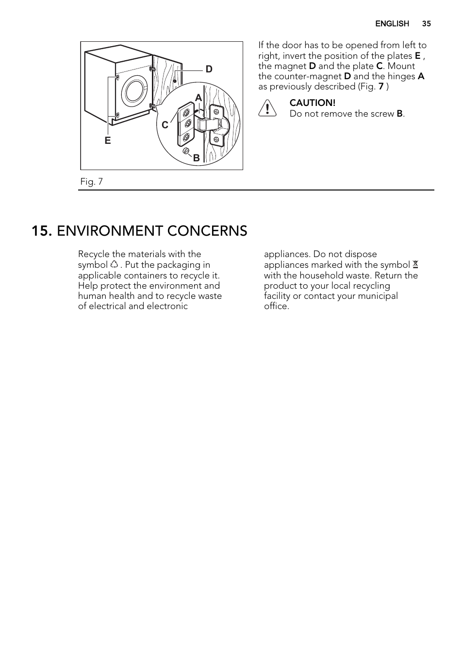 Environment concerns | AEG L61470BI User Manual | Page 35 / 36