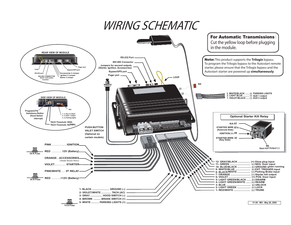 Wiringschematic, For automatic transmissions | Autostart AS-3372 TW-FM User Manual | Page 4 / 4