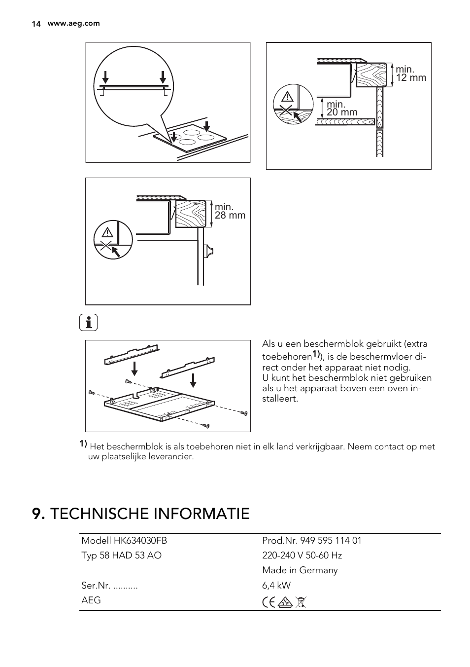 Technische informatie | AEG HK764070FB User Manual | Page 14 / 64
