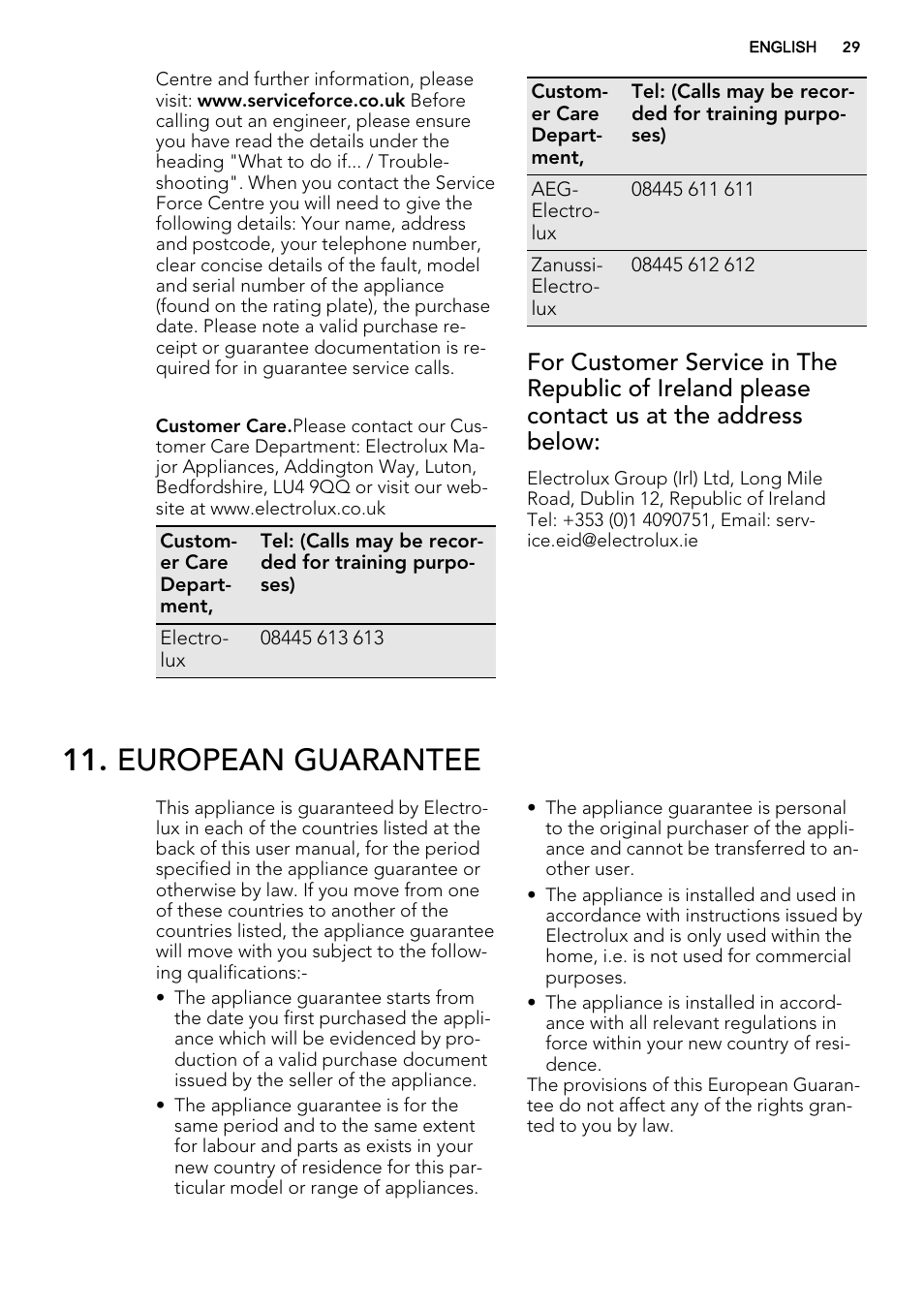 European guarantee | AEG HK764070FB User Manual | Page 29 / 64