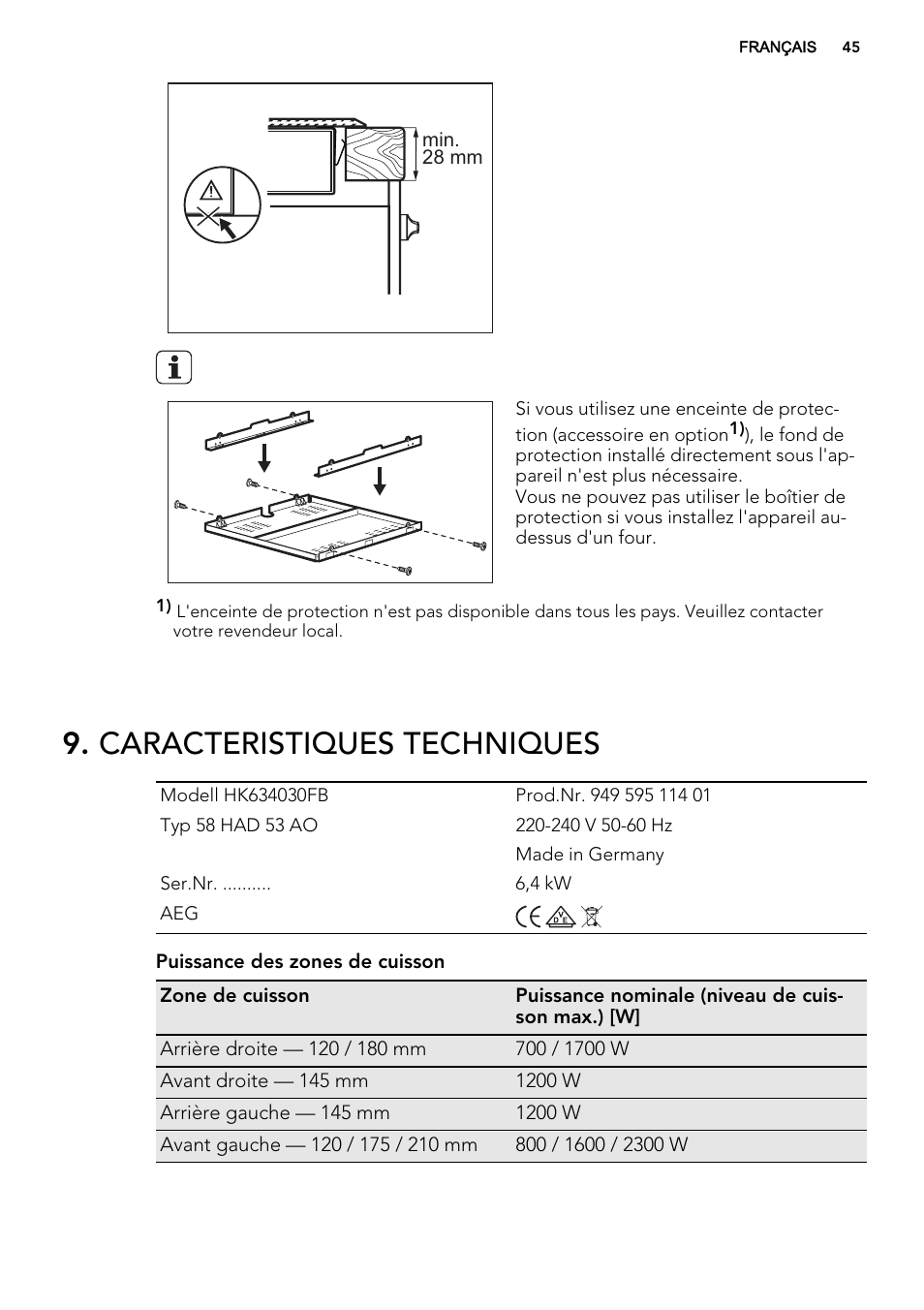 Caracteristiques techniques | AEG HK764070FB User Manual | Page 45 / 64
