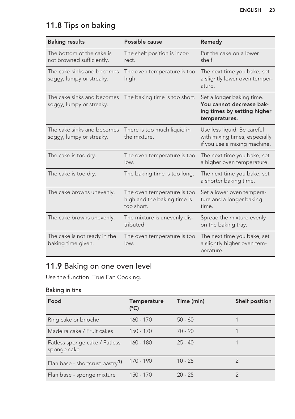 8 tips on baking, 9 baking on one oven level | AEG MCD3881E-M User Manual | Page 23 / 40