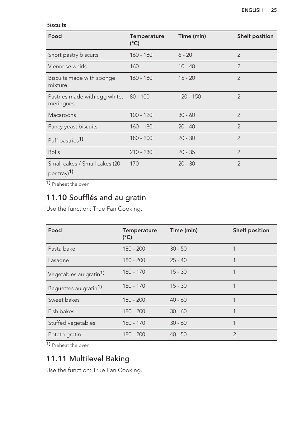 10 soufflés and au gratin, 11 multilevel baking | AEG MCD3881E-M User Manual | Page 25 / 40