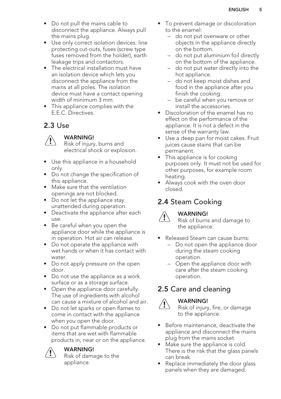 3 use, 4 steam cooking, 5 care and cleaning | AEG MCD3881E-M User Manual | Page 5 / 40