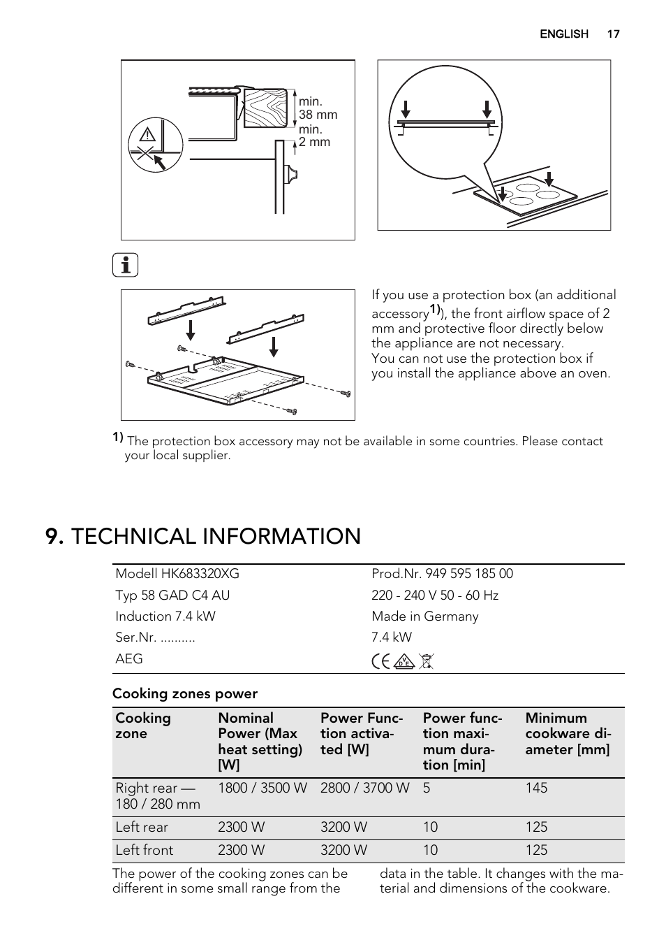 Technical information | AEG HK854400FB User Manual | Page 17 / 20