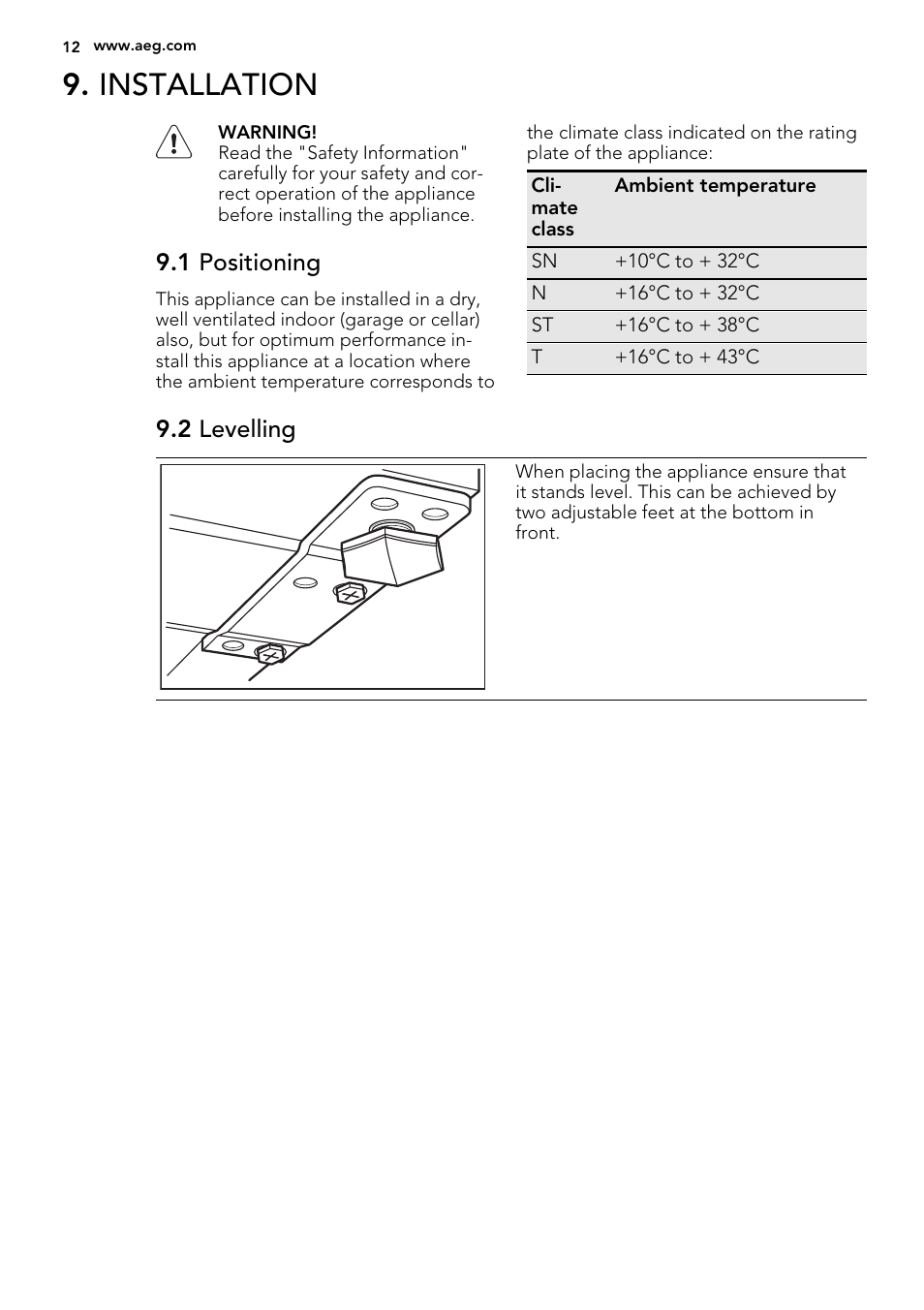 Installation | AEG A72710GNW0 User Manual | Page 12 / 20