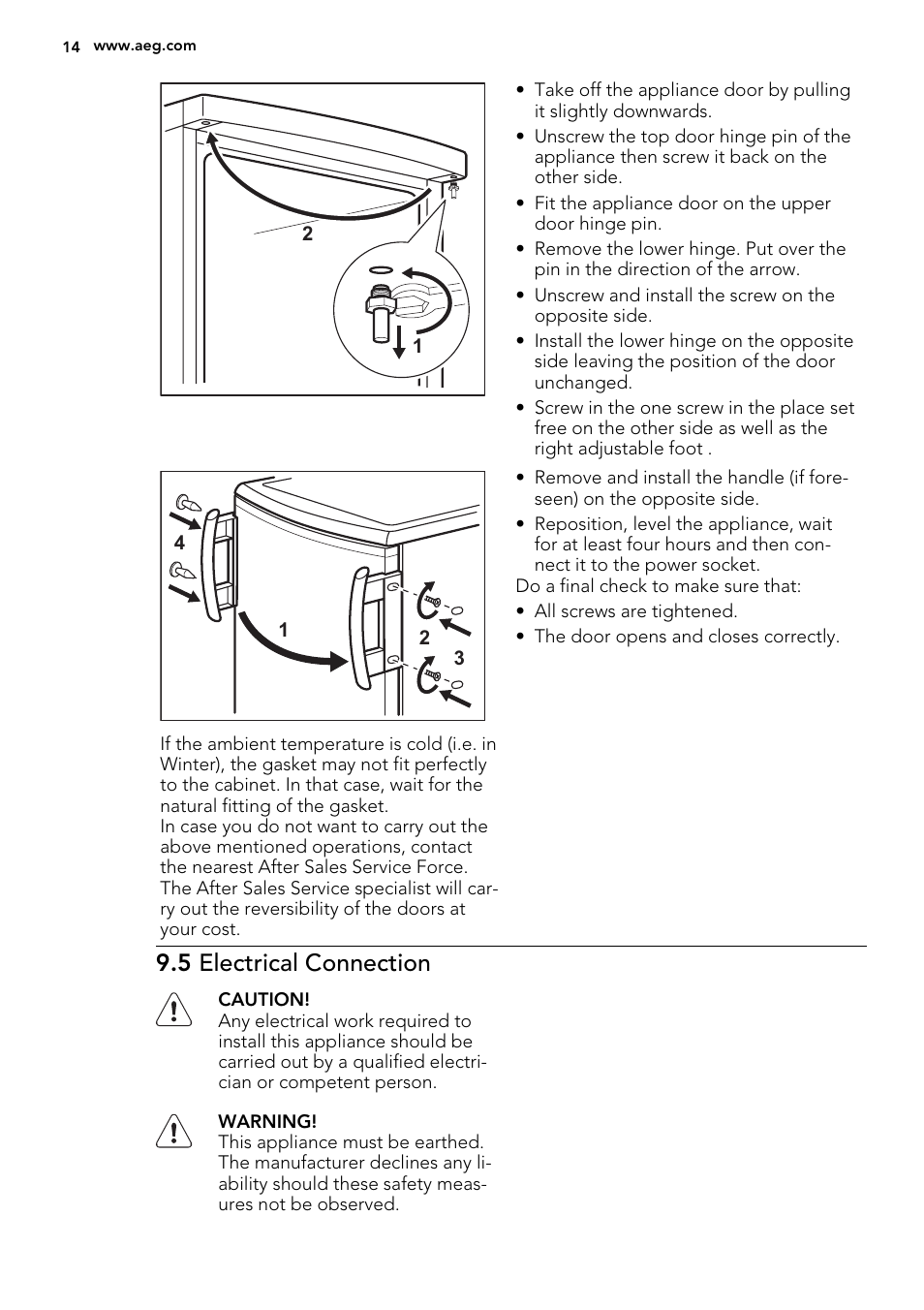 5 electrical connection | AEG A72710GNW0 User Manual | Page 14 / 20