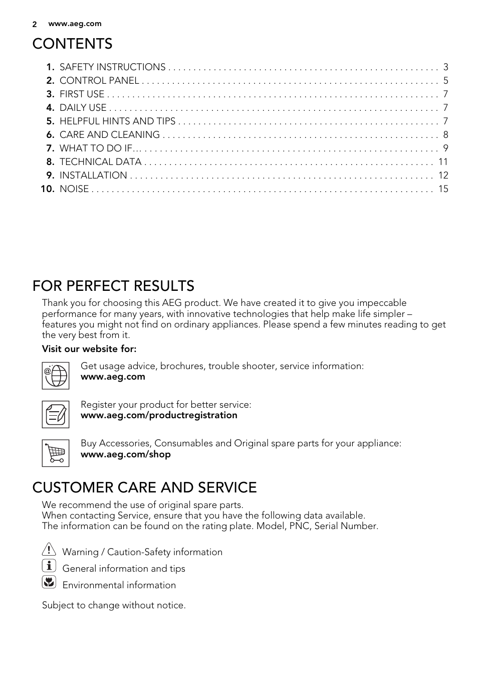 AEG A72710GNW0 User Manual | Page 2 / 20