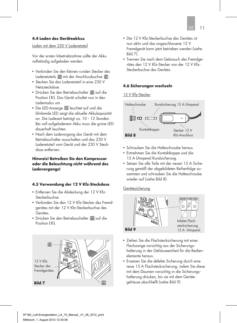 AEG AIR AND POWER STATION LA 10 User Manual | Page 11 / 80