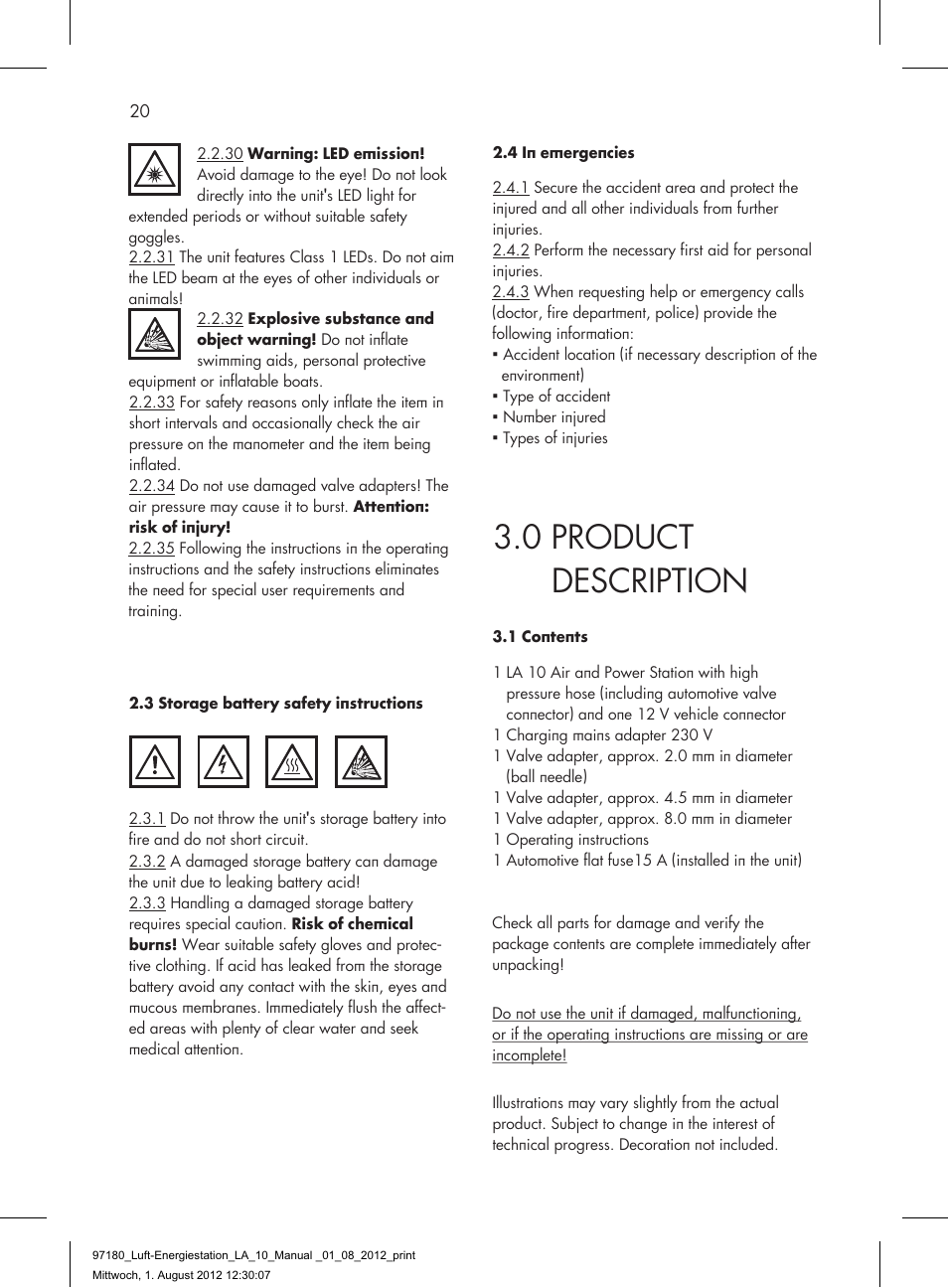 0 product description | AEG AIR AND POWER STATION LA 10 User Manual | Page 20 / 80