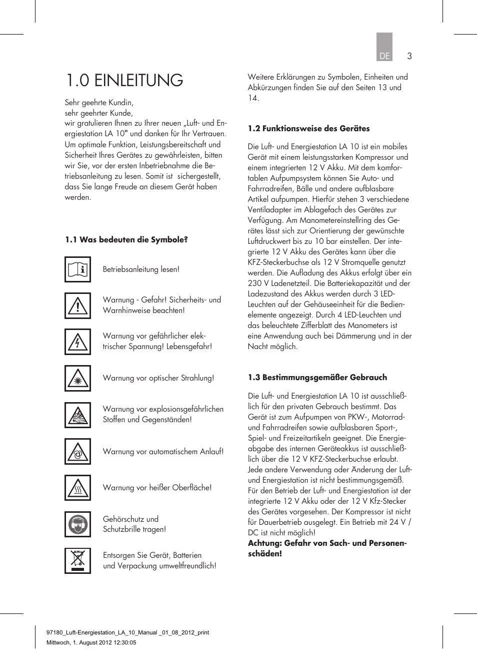 0 einleitung | AEG AIR AND POWER STATION LA 10 User Manual | Page 3 / 80