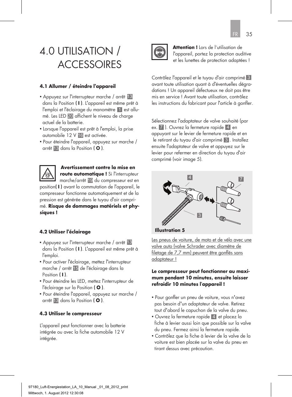 0 utilisation / accessoires | AEG AIR AND POWER STATION LA 10 User Manual | Page 35 / 80