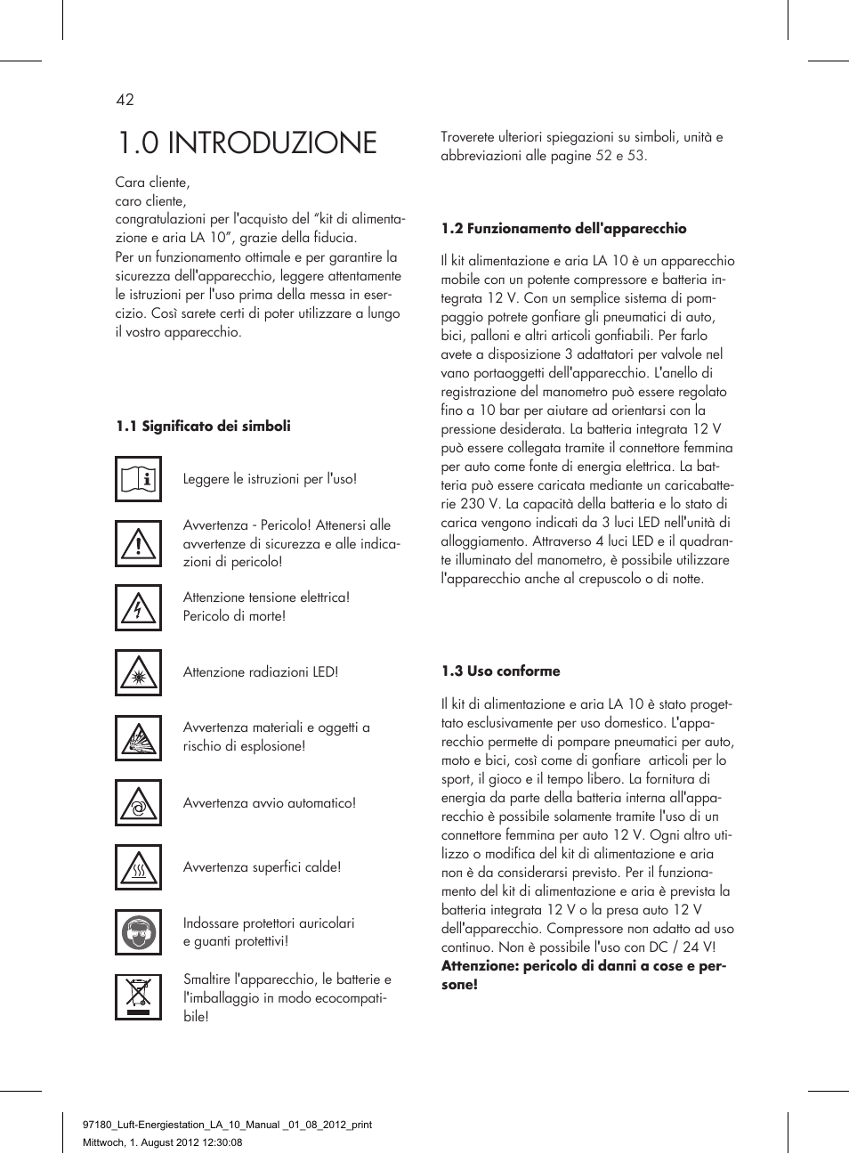 0 introduzione | AEG AIR AND POWER STATION LA 10 User Manual | Page 42 / 80