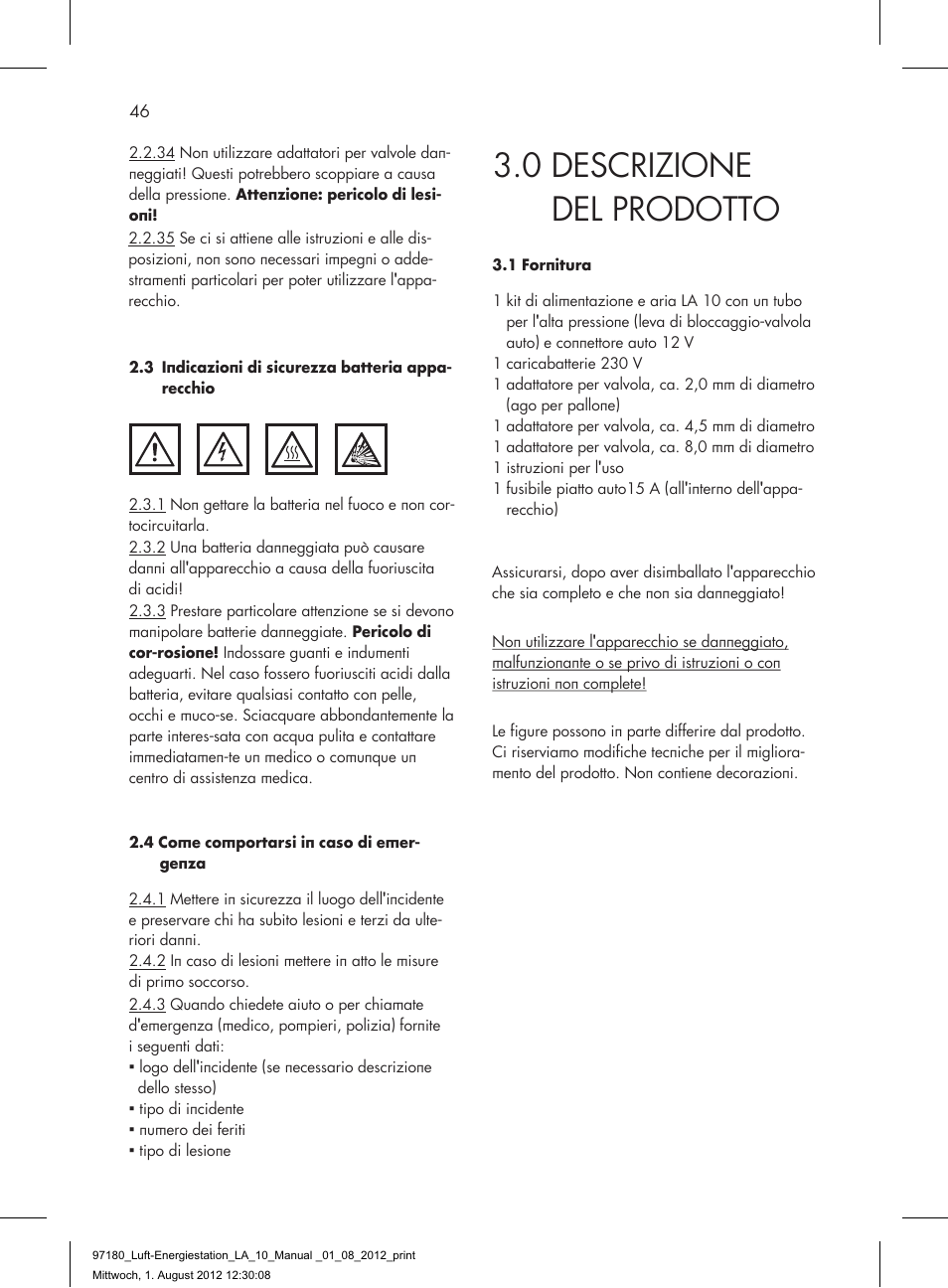 0 descrizione del prodotto | AEG AIR AND POWER STATION LA 10 User Manual | Page 46 / 80