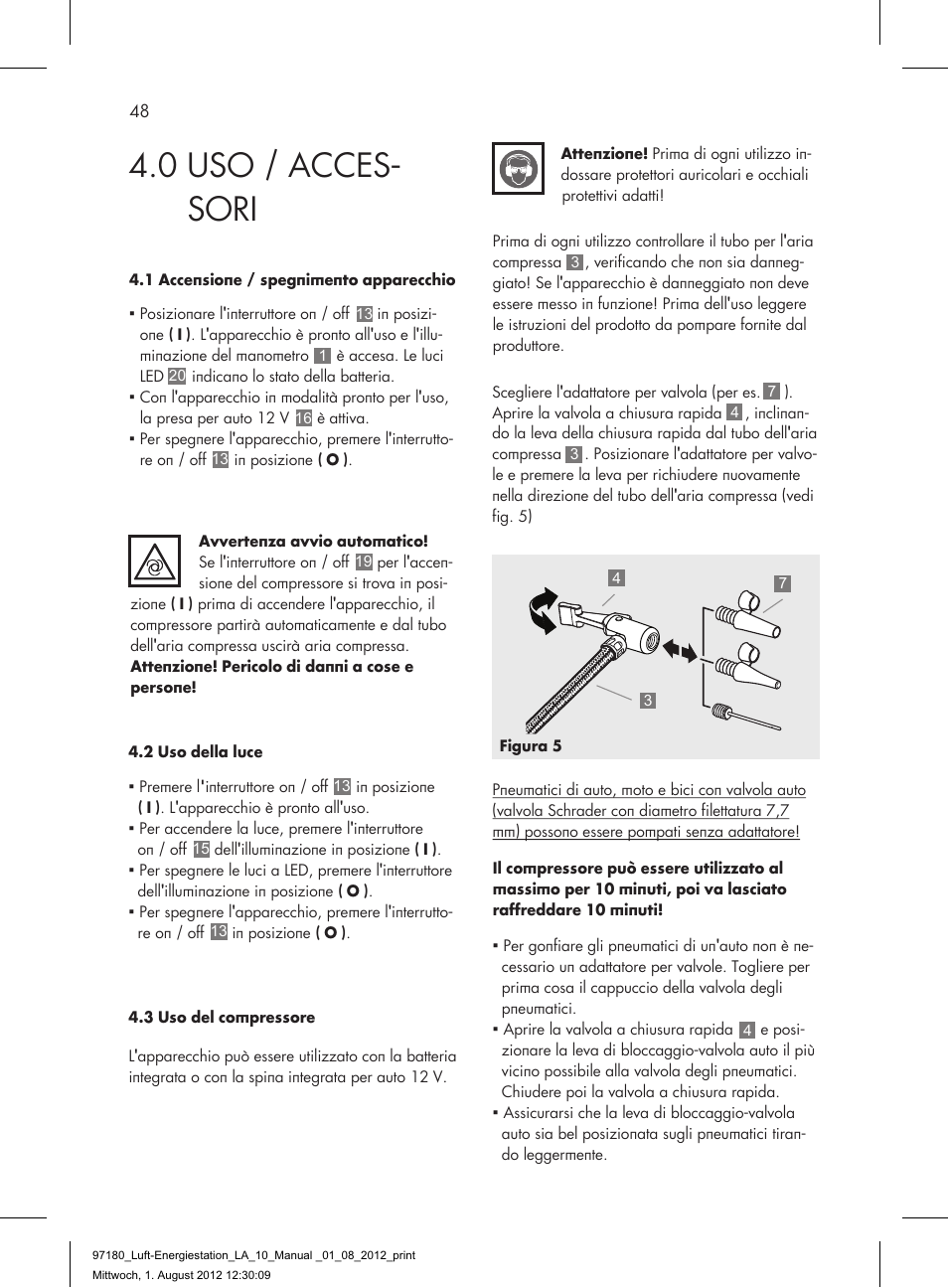 0 uso / acces- sori | AEG AIR AND POWER STATION LA 10 User Manual | Page 48 / 80