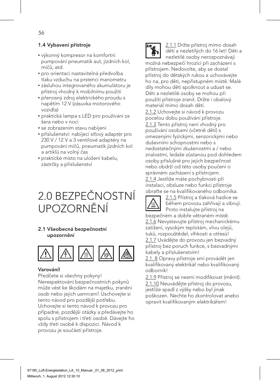 0 bezpečnostní upozornění | AEG AIR AND POWER STATION LA 10 User Manual | Page 56 / 80
