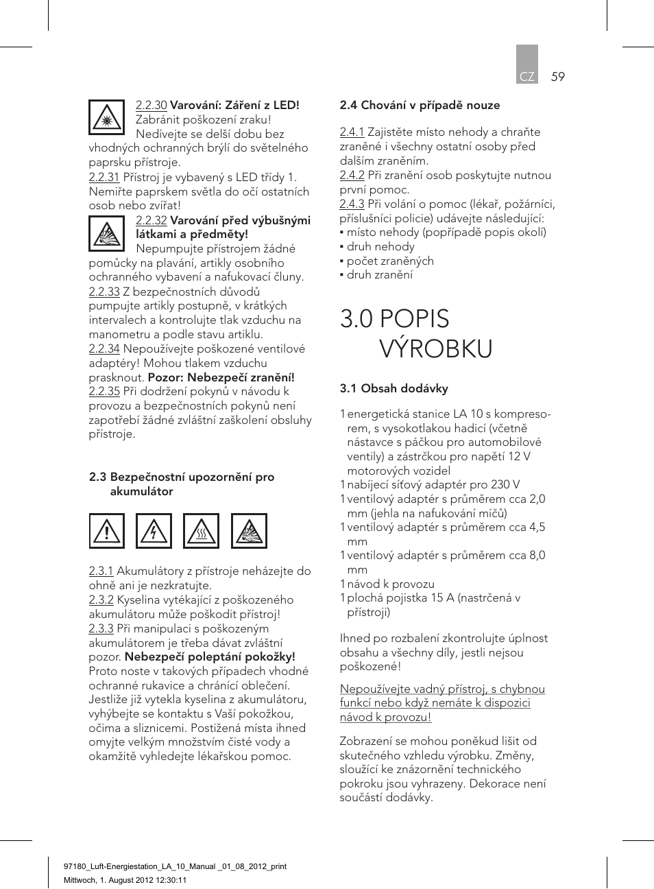 0 popis výrobku | AEG AIR AND POWER STATION LA 10 User Manual | Page 59 / 80