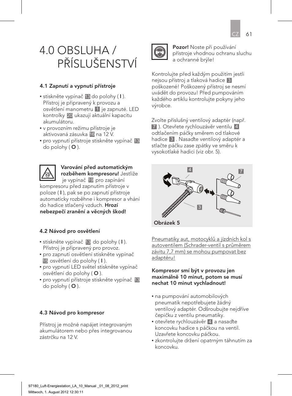 0 obsluha / příslušenství | AEG AIR AND POWER STATION LA 10 User Manual | Page 61 / 80