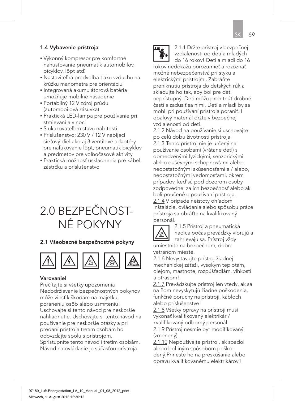 0 bezpečnost- né pokyny | AEG AIR AND POWER STATION LA 10 User Manual | Page 69 / 80