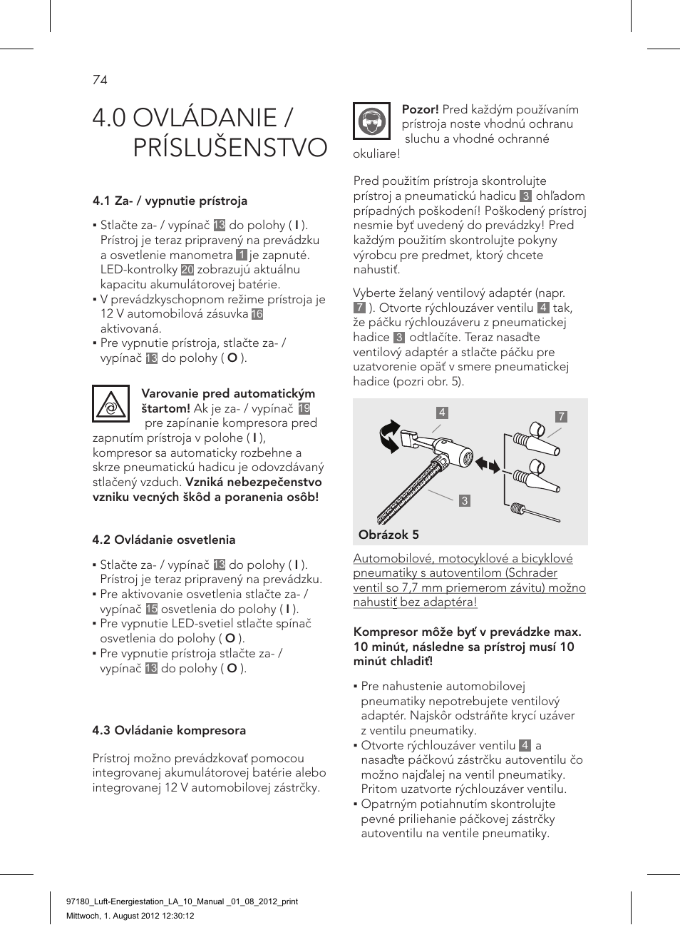 0 ovládanie / príslušenstvo | AEG AIR AND POWER STATION LA 10 User Manual | Page 74 / 80