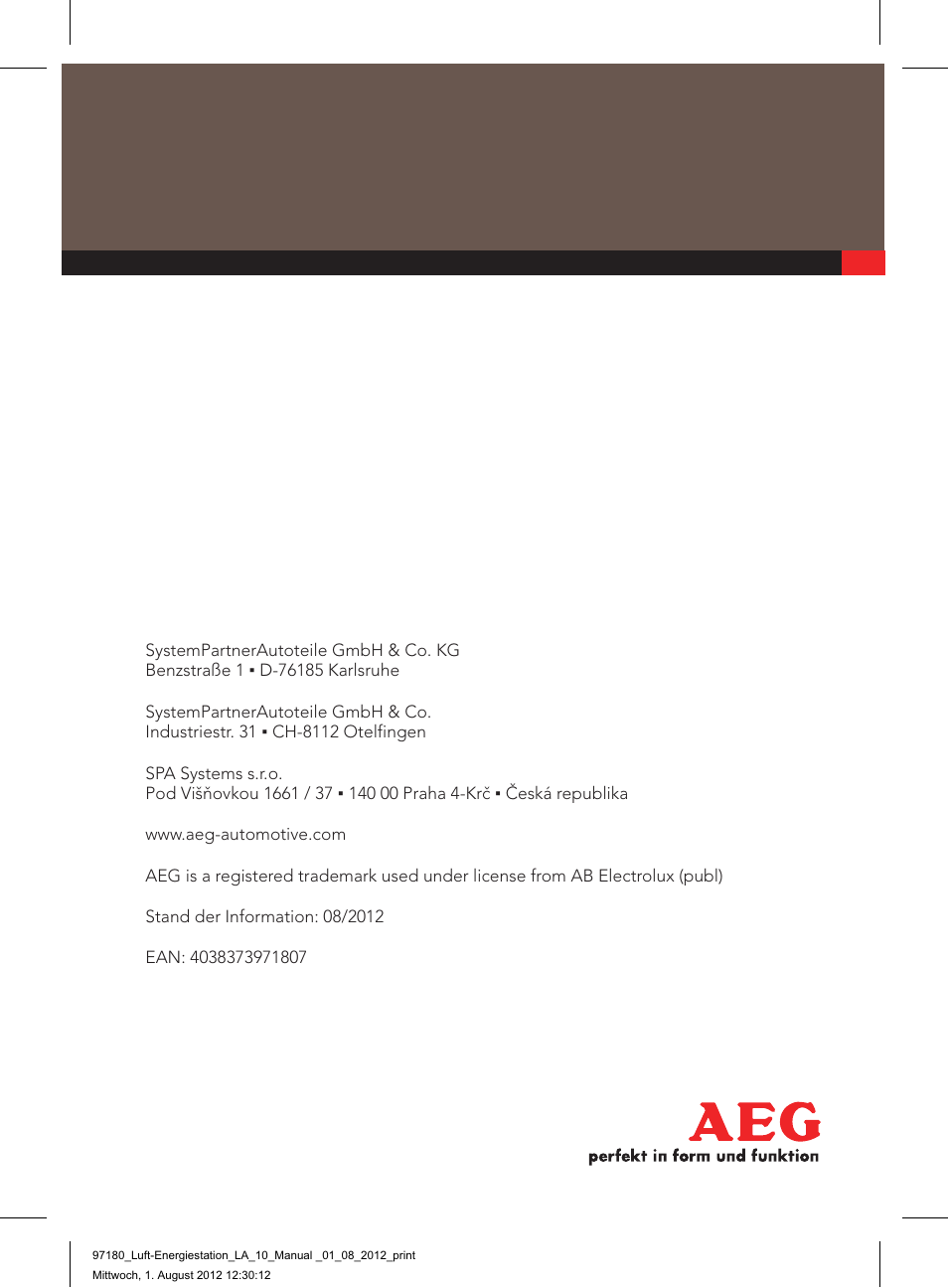 AEG AIR AND POWER STATION LA 10 User Manual | Page 80 / 80