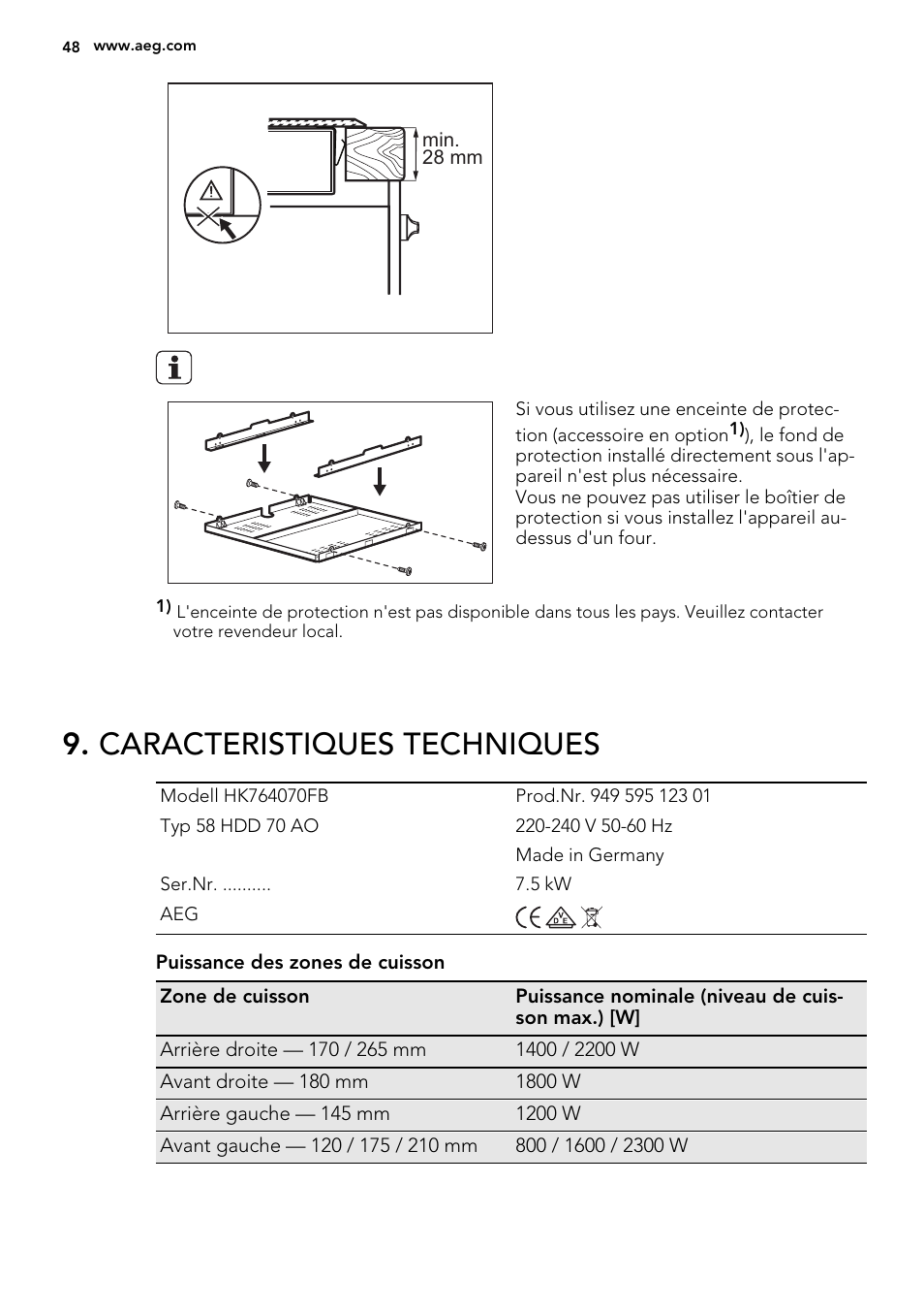 Caracteristiques techniques | AEG HK614010BB User Manual | Page 48 / 68
