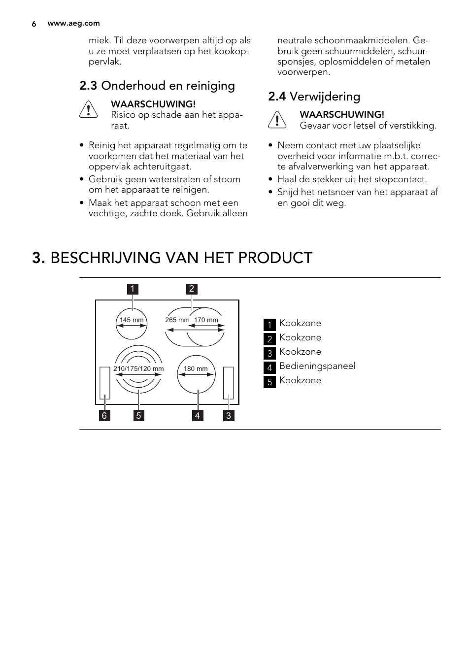 Beschrijving van het product, 3 onderhoud en reiniging, 4 verwijdering | AEG HK614010BB User Manual | Page 6 / 68